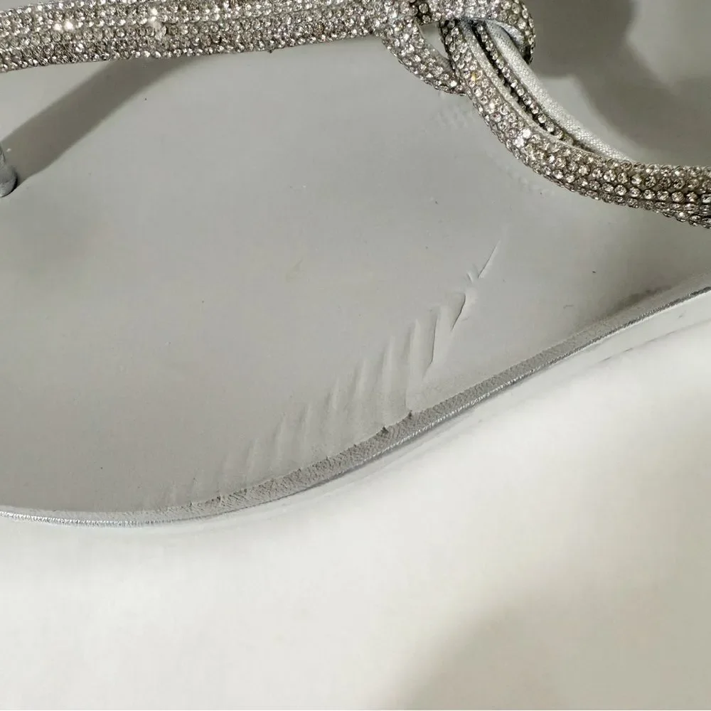 VOLATILE Womens Calypso Knotted Silver Rhinestones Embellished Wedge Sandal Sz 8